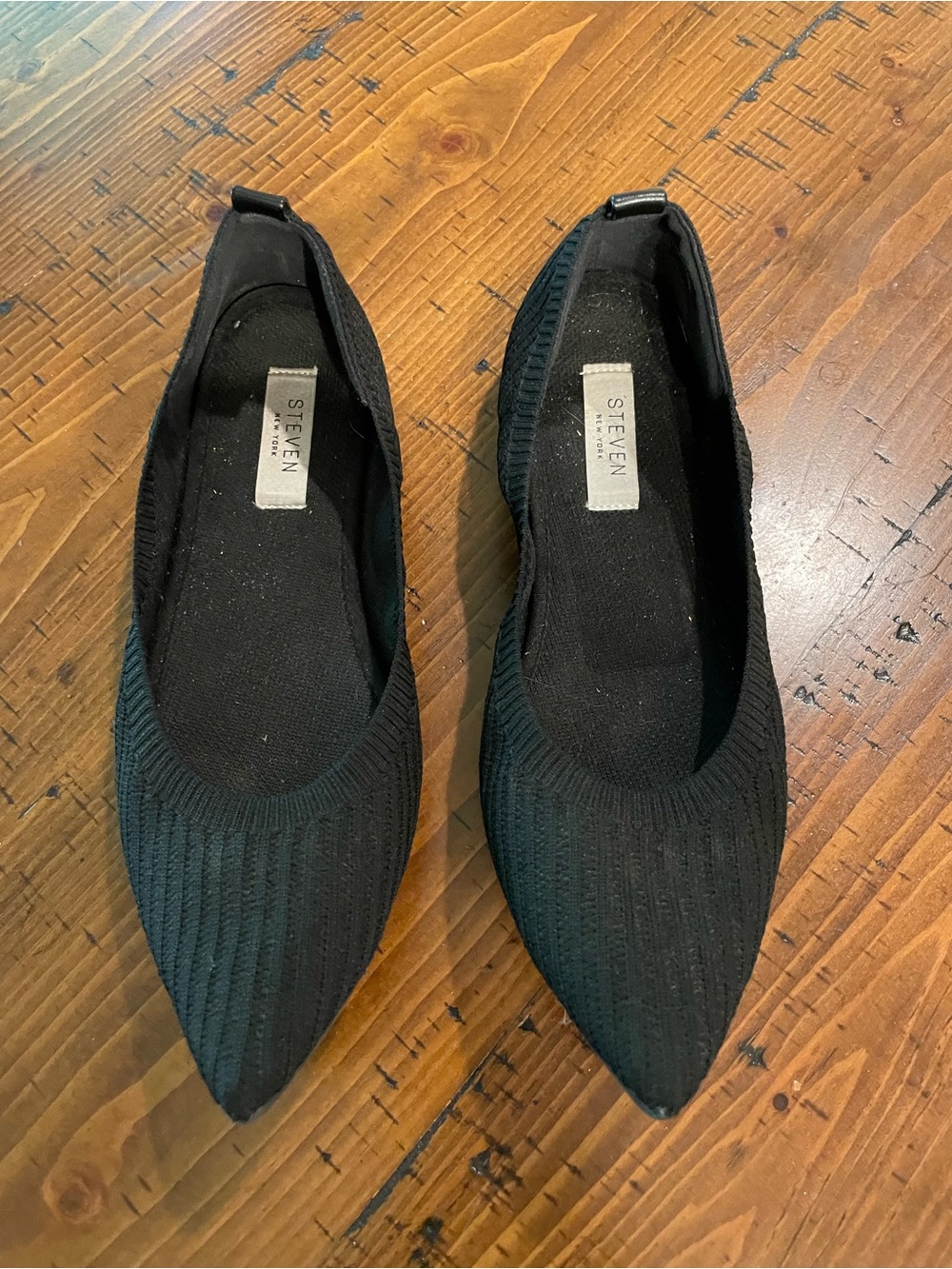 Seven7 Black Pointed Knit Ballet Flats